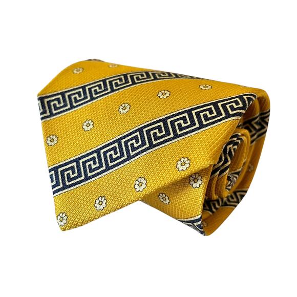 Gianni Versace Vintage Gold Meander Stripe Jacquard Silk Tie